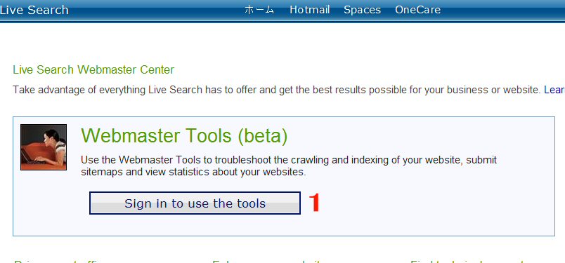 Live Search Webmaster sing in