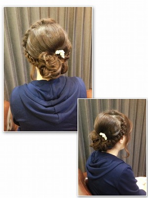 ヘアアレンジ 編みこみ お団子 結婚式