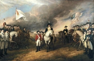 John Trumbull 「Surrender of Lord Cornwallis」 die französischen Offiziere; rechts: die amerikanischen Offiziere;