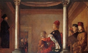 Justus of Ghent Federico da Montefeltro, his son Guidobaldo and others listening to a discourse