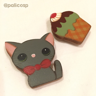 木製ロシアンブルー&カップケーキマグネット