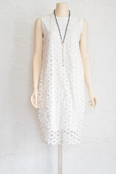 Coomb クーム 前身ごろ大人っぽい大柄 ラッセルレース仕様 カットソーワンピース White Black Fiorentina Diary