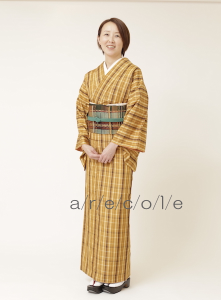 黄八丈着物、羽織 帯つき 豊中織元様お誂え 着画しゃしん有り 3/1発売 