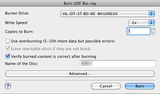 Express Burn BD焼き込み