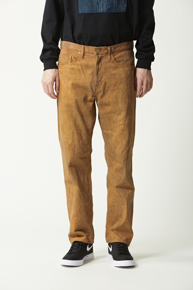 KUON（クオン）の奄美大島泥染・裂き織りパッチ5ポケットパンツ