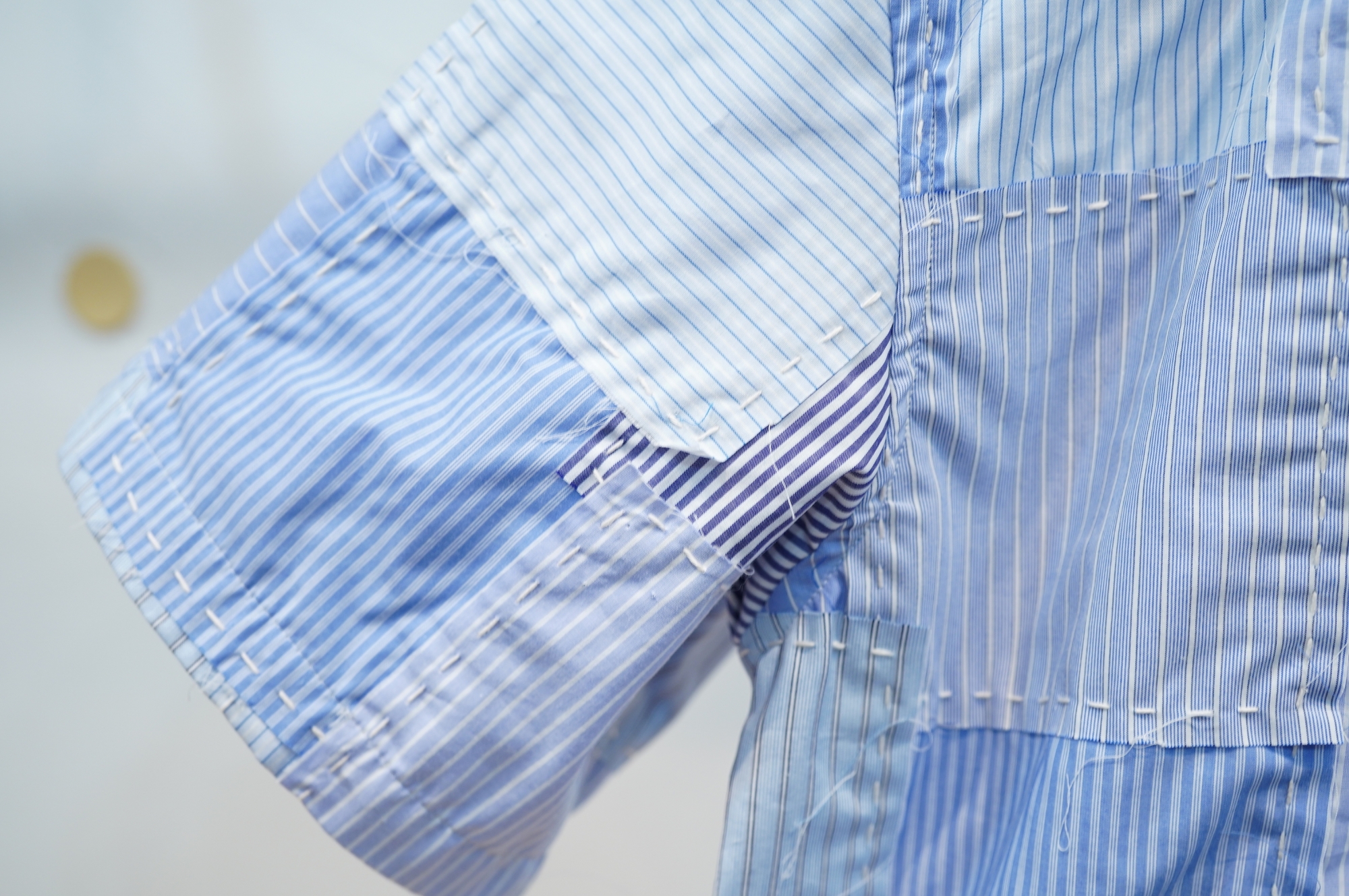 KUON（クオン） 手刺し子ストライプパッチワーク キャンプカラーシャツ