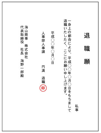 退職願の書き方(例)