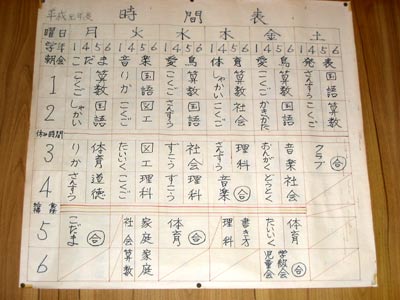 時間割表です。