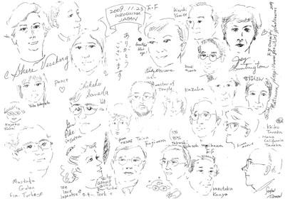 Keiko Tanaka氏作画による参加者と関係者の似顔絵