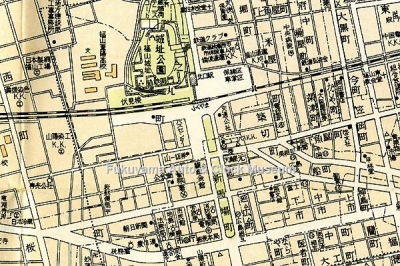 福山市中心街地図(1/9000,昭和36年3月1日 塔文社発行,当館関係者所蔵)より部分抜粋【クリックで大きく表示】