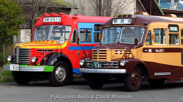ボンネットバス2台並び 鞆鉄道のいすゞBX341と当館の日野BA14 2019年3月30日 鞆鉄道のいすゞBX341と当館の日野BA14 2019年3月30日