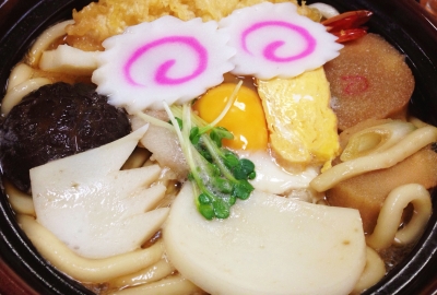 ▲皆で食べた「鍋焼きうどん」です