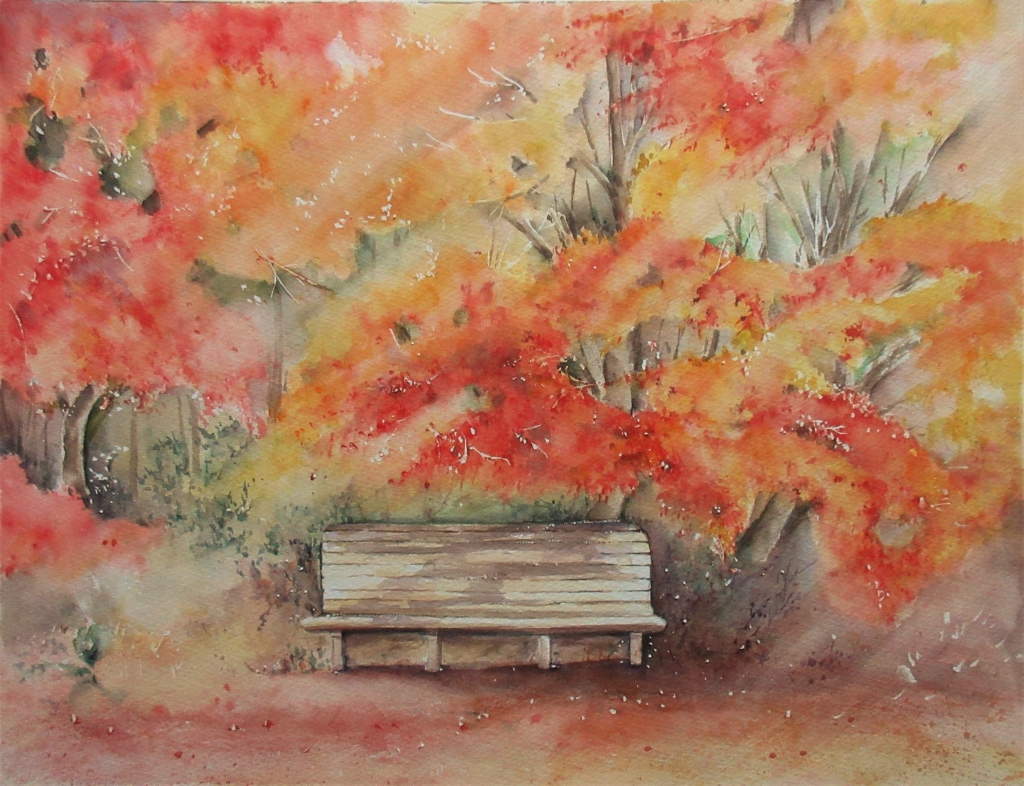 絵画】「紅葉の飛騨路」 水彩画