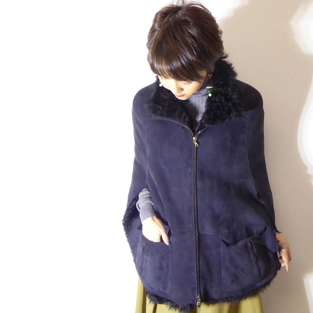 MARNI ショートコート ネイビー MARNI マルニ ムートンポンチョ MARNI ショートコート ネイビー MARNI マルニ ムートンポンチョ