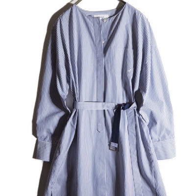 新入荷商品 ebure エブール ベルト付き ノーカラー シャツワンピース 