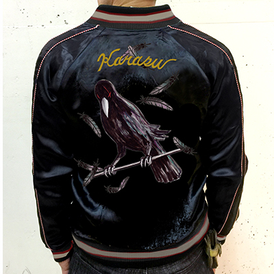 6514 スカジャン　坊屋春道　高橋ヒロシ　リバーシブル　総刺繍　狼　カラス　黒 クローズ×WORST 坊屋春道 モデル 狼 × 龍頭観音 刺繍 リバーシブル