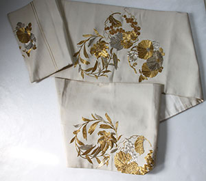 金糸銀糸の刺繍白名古屋帯、古い丸帯を仕立て直した帯 | 暮らしの