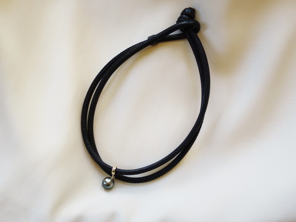 14k CHARM black tahitian clip blackleather bracelet