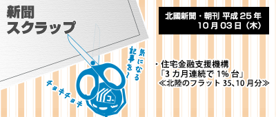 131003_np4_新聞キリトリ10/03…フラット35(北陸・10月分)、3カ月連続で1%台