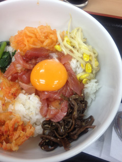 帰りのパーキングにて(マグロビビンバ丼)@富士川サービスエリアにて