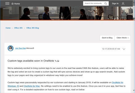 OneNote Custom Tag Feature Release News