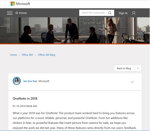Microsoft Tech Community OneNote In 2018