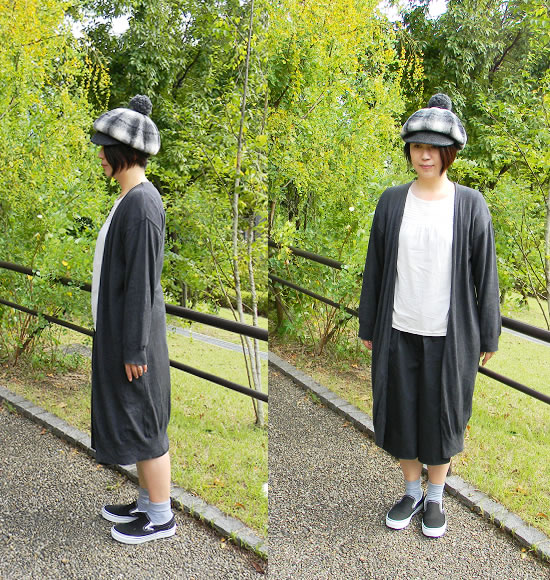 大人のポンポン付き帽子スタイル