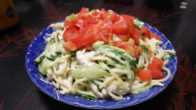 140828トマトとキュウリのスパゲッティサラダ