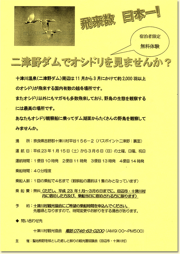 オシドリ観察船チラシ