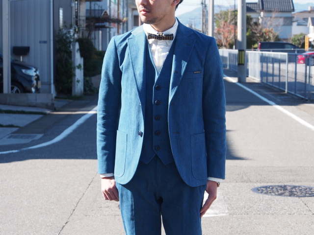シルバー/レッド BLUE BLUE デニムジャケット ベスト トラウザーズ 3
