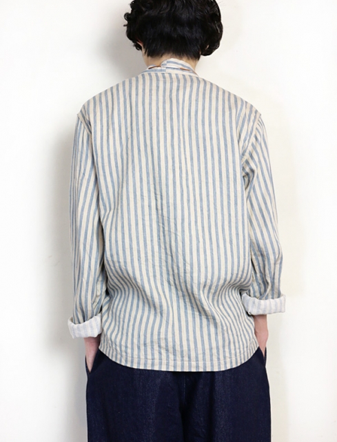 L] Kapital Linen Stripe Kakashi Shirt Jacket
