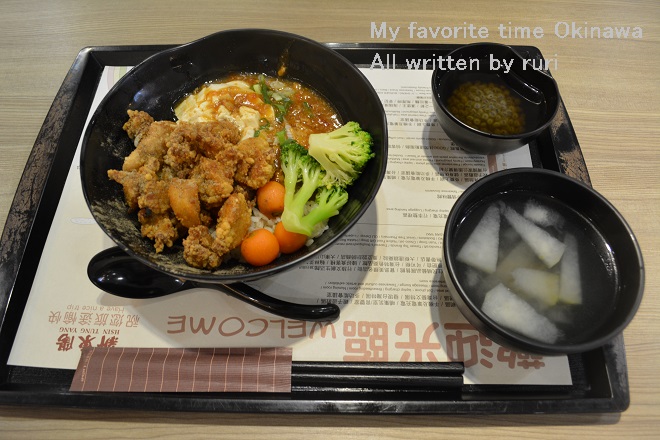 麻婆と鶏から揚げのどんぶり