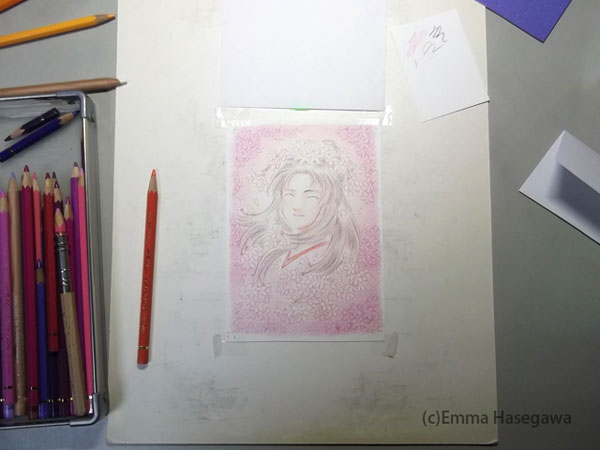 「桜の天女」制作途中