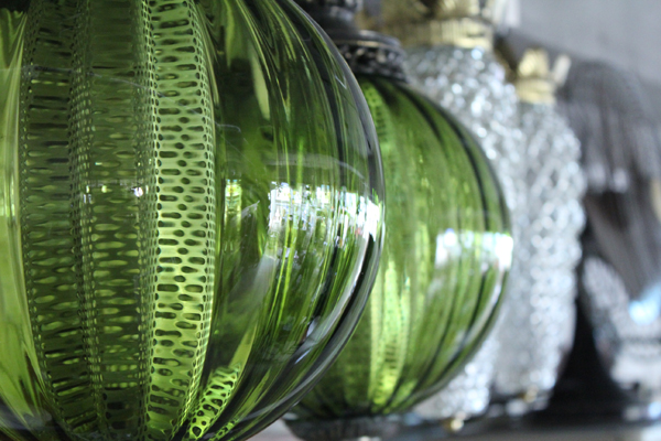 VINTAGE PENDANT LAMP GREEN GLASS