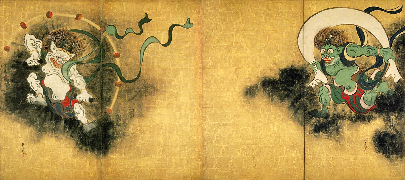 【豪華貼り絵2枚セット】風神雷神図屏風オマージュ作品／金箔風／和モダンアート 豪華貼り絵2枚セット】風神雷神図屏風オマージュ作品／金箔風