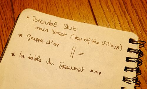 マルセル・ダイスのスタッフが書いてくれたレストラン名メモ