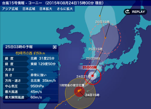 台風15号予想進路