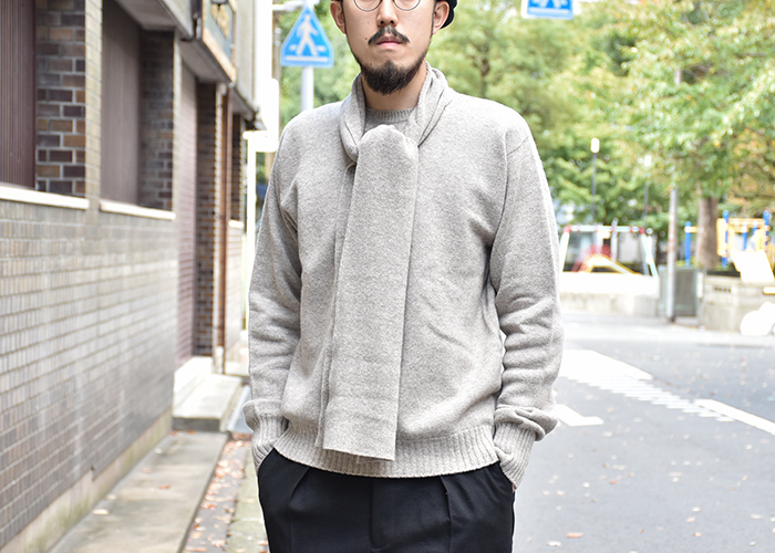 KAPTAIN SUNSHINE / Black Melino Scarf Neck Seemless P/O Sweater