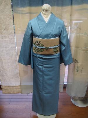 無地　紬　水色 水色無地紬と孔雀綴れ帯 | 時代布池田ブログ