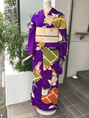 鮮やかな紫色に橘のアンティーク着物 | 時代布池田ブログ