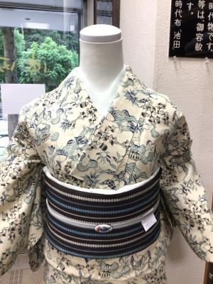 単衣 型染 白地
