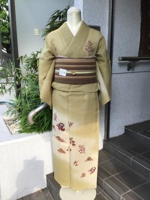 紬＊付下げ 源氏物語 地紙 灰紫色 正絹 観劇等の気軽な外出着に＊11MH4  