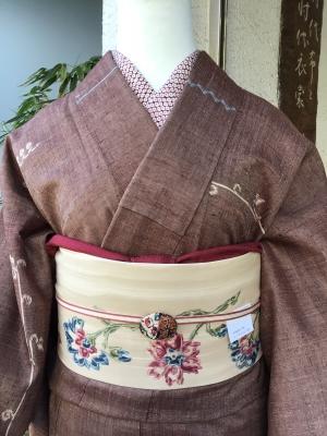 紬 着物 ×帯 時代布