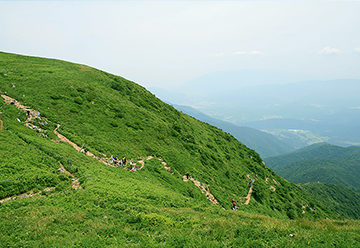 伊吹山を登る人々