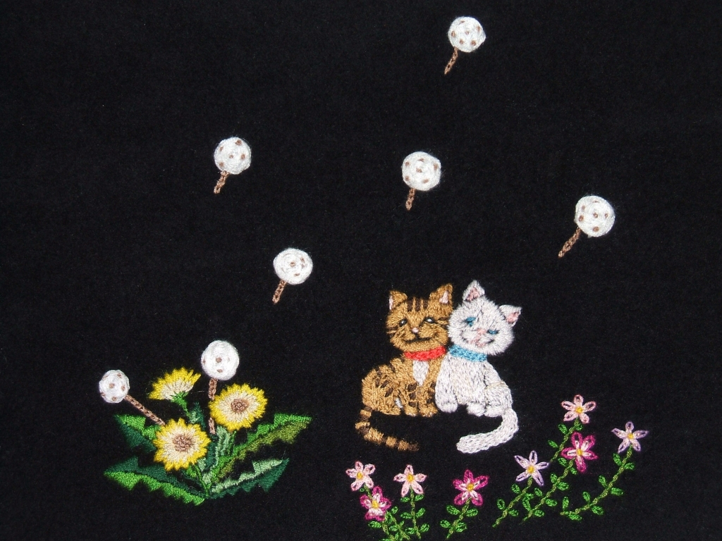 猫たんぽぽ刺繍