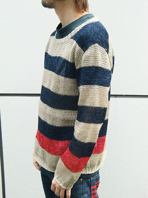 更新0419□【blackmeans】LINEN素材 KNIT BORDER SWEATER□販売告知 