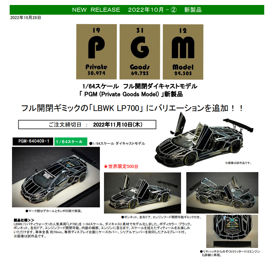 PGMから新製品リリース : 1/64フル開閉「LBWK LP700」にバリエーション