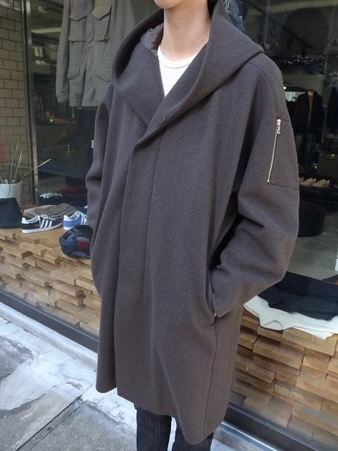 【美品】カズユキクマガイ カシミヤ混 ストレッチ メルトン フーデッドコート カシミヤ混ストレッチメルトン フーデッドコート - KAZUYUKI