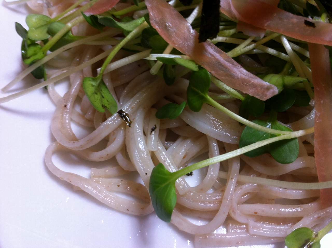 全粒粉入り乾麺の生ハムパスタ