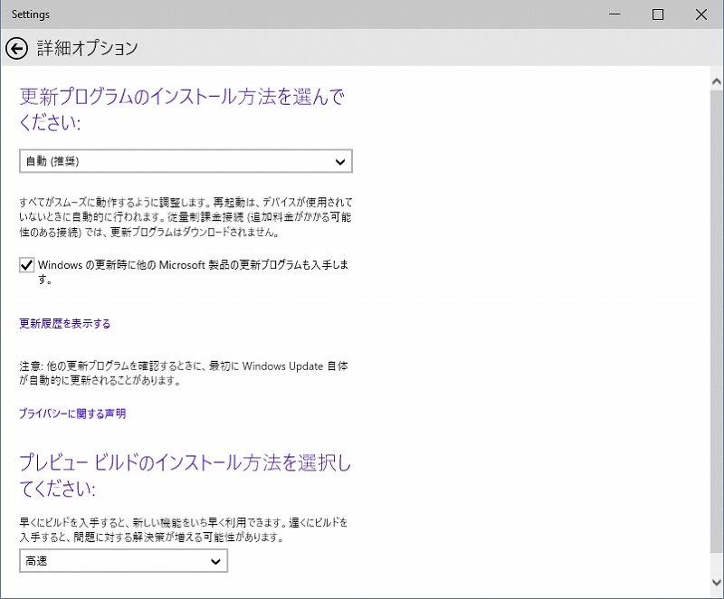 Settings 詳細オプション